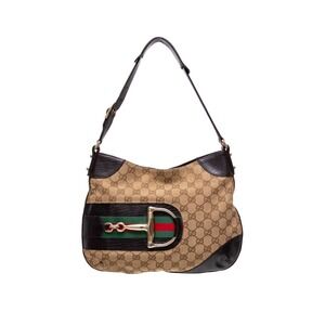 Authentic Gucci Horsebit GG Monogram Canvas &‎ Brown Leather  Shoulder Hand Bag